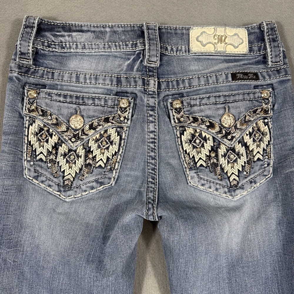 Miss Me Jeans Womens 25 Chloe Boot Tribal Pockets EMBELISHED WHISKERING